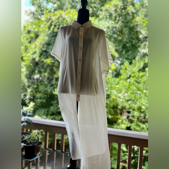 Chico's by Marla Wynne Chiffon Ivory Long Tie-Front Tunic/Duster Size M EUC - Picture 12 of 12